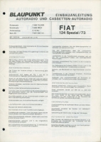 Fiat 124 Spezial Autoradio Blaupunkt Installation instruction 1973