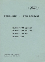 Ford Preisliste der Schweiz 11.1961