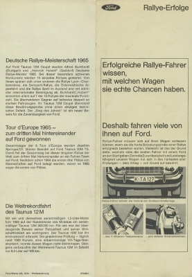 Ford Rallye Erfolge 1965/66 Prospekt