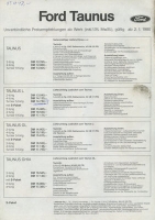 Ford Taunus pricelist 1.1980