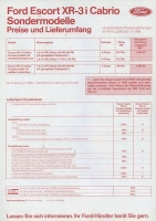 Ford Escort XR-3i Cabrio Sondermodelle Preisliste 4.1988