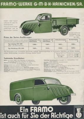Preview: Framo LTG 200 Leipzig / LTG 500 Hamburg Prospekt 1938