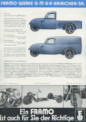 Preview: Framo Dreirad Prospekt 1930er Jahre
