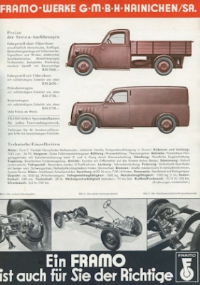 Preview: Framo Typ München Prospekt 1930er Jahre