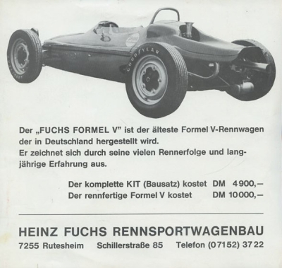 Preview: Fuchs Formel V Typ F 3 Prospekt ca. 1970