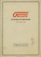 Goliath GD 750 pricelist ca. 1950