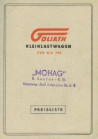 Goliath GD 750 Preisliste 1950er Jahre