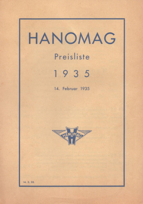 Hanomag Preisliste 14.2.1935