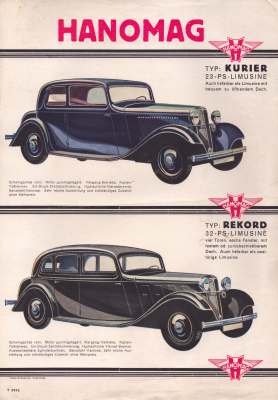 Hanomag Kurier und Garant Prospekt ca. 1935