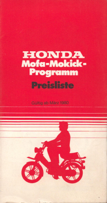 Honda Mofa Mokick Preisliste 3.1980