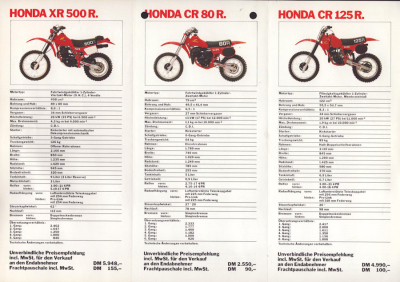 Preview: Honda Motocross Preisliste 1.1.1982