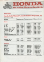 Honda 50 - 80 cm Preisliste 1.1.1983