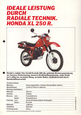 Honda XL 250 R Prospekt 10.1983