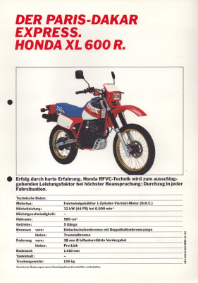 Honda XL 600 R Prospekt 10.1983