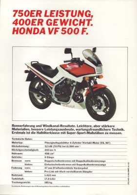 Honda VF 500 F Prospekt 10.1983