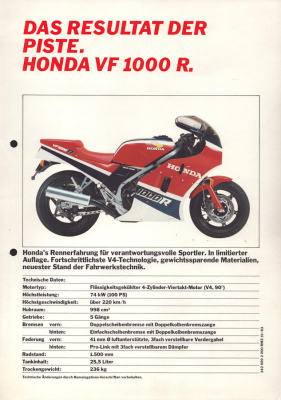 Honda VF 1000 R Prospekt 10.1983