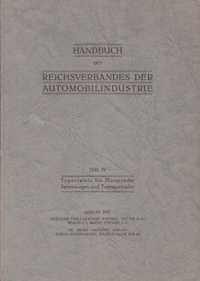 Typentafeln für Motorräder 1927 Teil IV Reprint 1977