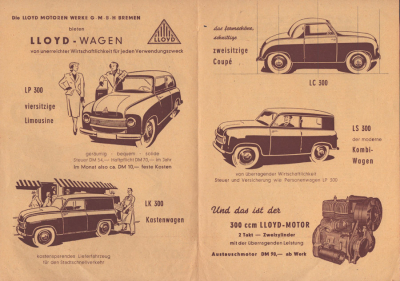 Preview: Lloyd LP LK LC LS 300 Prospekt ca. 1950