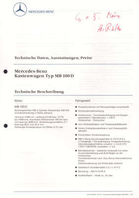 Mercedes-Benz MB 100 D Angebot 8.1987
