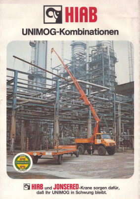 Mercedes-Benz Unimog HIAB Kräne Prospekt 2.1984