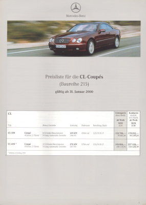 Mercedes-Benz CL-Coupes Preisliste 1.2000