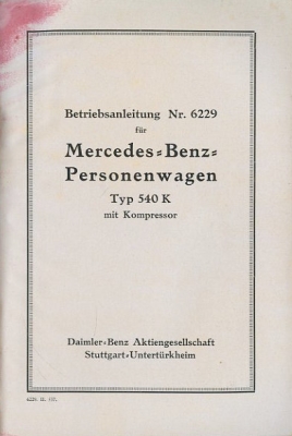 Preview: Mercedes-Benz Typ 540 K Bedienungsanleitung 5.1937