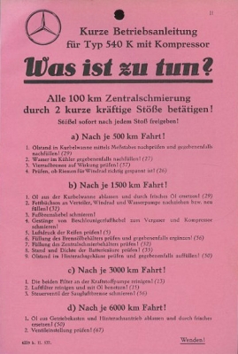 Preview: Mercedes-Benz Typ 540 K Bedienungsanleitung 5.1937