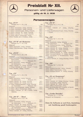 Preview: Mercedes-Benz Preisliste Nr. XII 2.1938