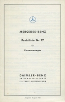 Mercedes-Benz Preisliste Nr. 17 8.1966