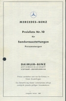 Mercedes Benz Sonderausstattung Preisliste Nr. 10 1.1968