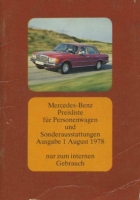 Mercedes-Benz Sonderausstattung Preisliste 8.1978
