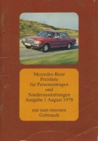 Mercedes-Benz Sonderausstattung Preisliste 8.1978