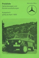 Mercedes-Benz Preisliste G und Sonderausstattung 4.1983