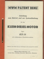 Preview: MWM Klein Diesel Motor KD 18 Bedienungsanleitung 1930er Jahre