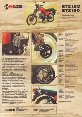 Preview: MZ ETZ 125/150 Prospekt 1986