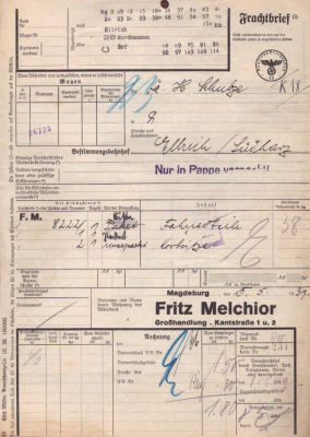 Fritz Melchior Magdeburg Frachtbrief 1939