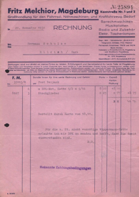 Fritz Melchior Magdeburg Rechnung 1930