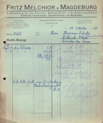 Fritz Melchior Magdeburg Kontoauszug 1928