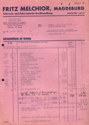 Fritz Melchior Magdeburg Rechnung 1943