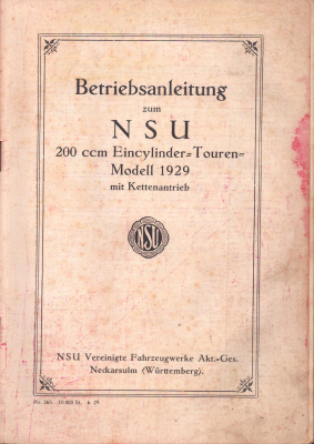 Preview: NSU 200 T Bedienungsanleitung 1929