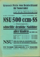 NSU Plakat GP von Deutschland Nürburgring ca. 1931