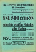 NSU poster GP von Deutschland Nürburgring ca. 1931