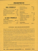 NSU Seitenwagen Modelle Preisliste 10.1932