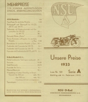 NSU-D pricelist Serie A 11.2.1933