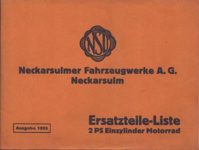 NSU 2 PS Ersatzteilliste 1923