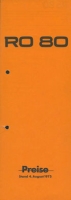 NSU RO 80 Wankel Preisliste 8.1975