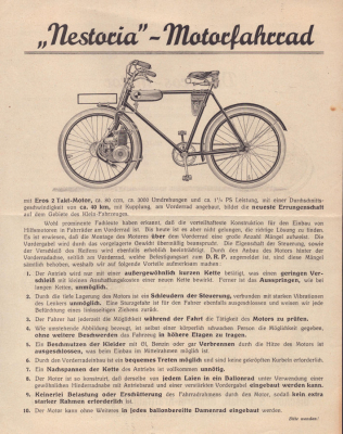 Nestoria Motorfahrrad Prospekt ca. 1931