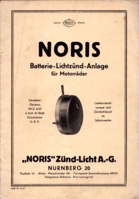 Noris Batterie-Lichtzünd-Anlage für Motorräder MLZ 6/45 1938
