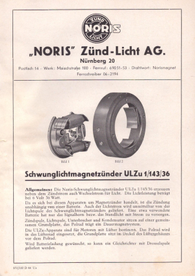 Noris Schwunglichtmagnetzünder ULZu 1/143/36 8.1951