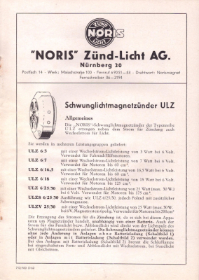 Noris Schwunglichtmagnetzünder ULZ Beschreibung 1952